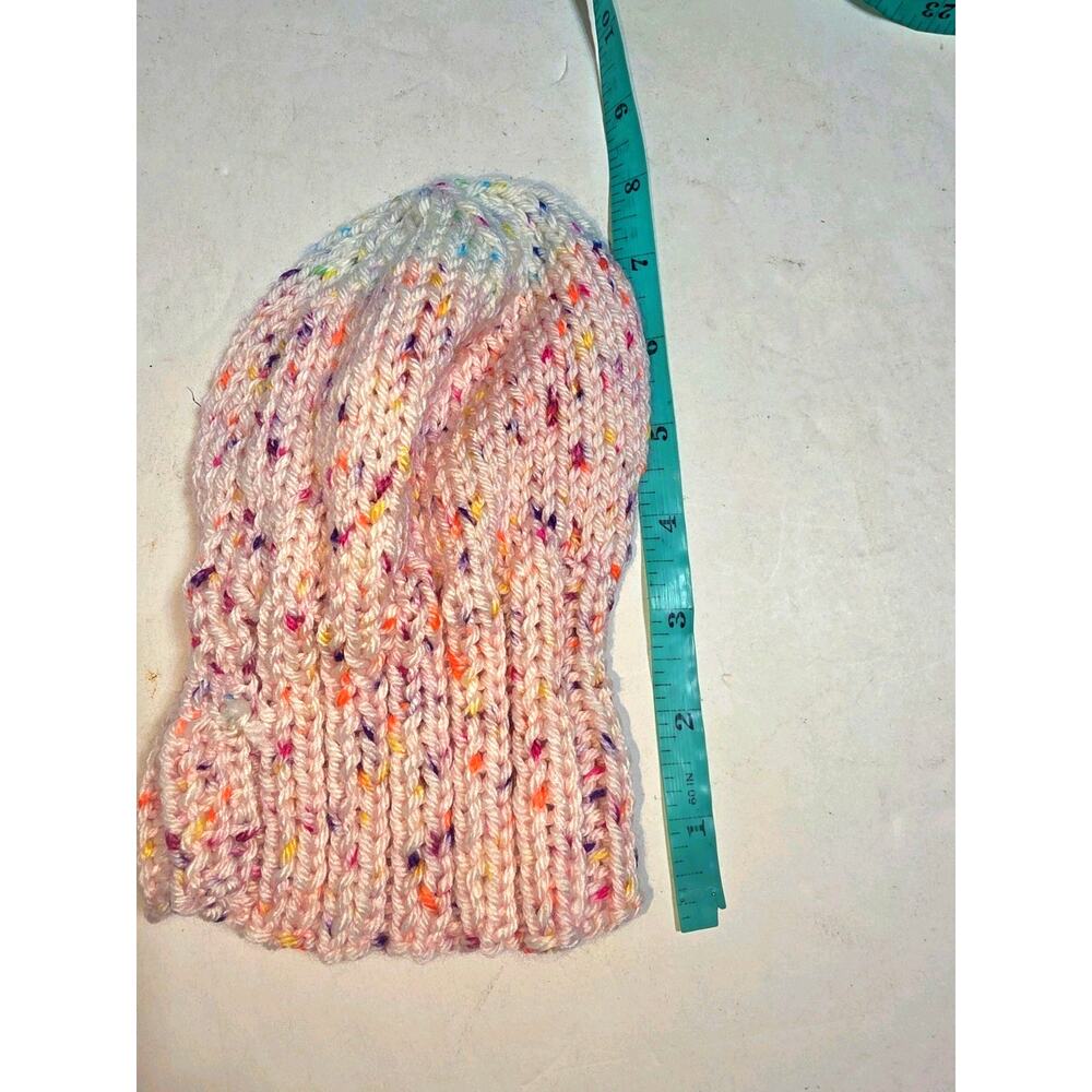 Handmade Crochet 1-2T Pink/ White Speckled Beanie Hats - Picture 4 of 4